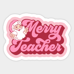 Merry Teacher Pink Christmas Sticker